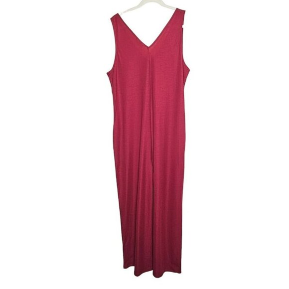 Sleeveless Maroon‎ Jumpsuit Studio B V-Neckline Pockets Pull On Boxy Lagenlook - Picture 2 of 16
